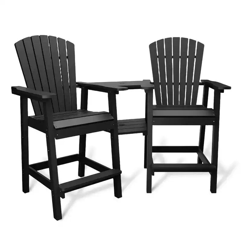 Tall Adirondack Chairs Set of 2, High Barstools with Connecting Tray & Footrest, Weather Resistant Recycled Chairs for Patio, Balcony, Garden