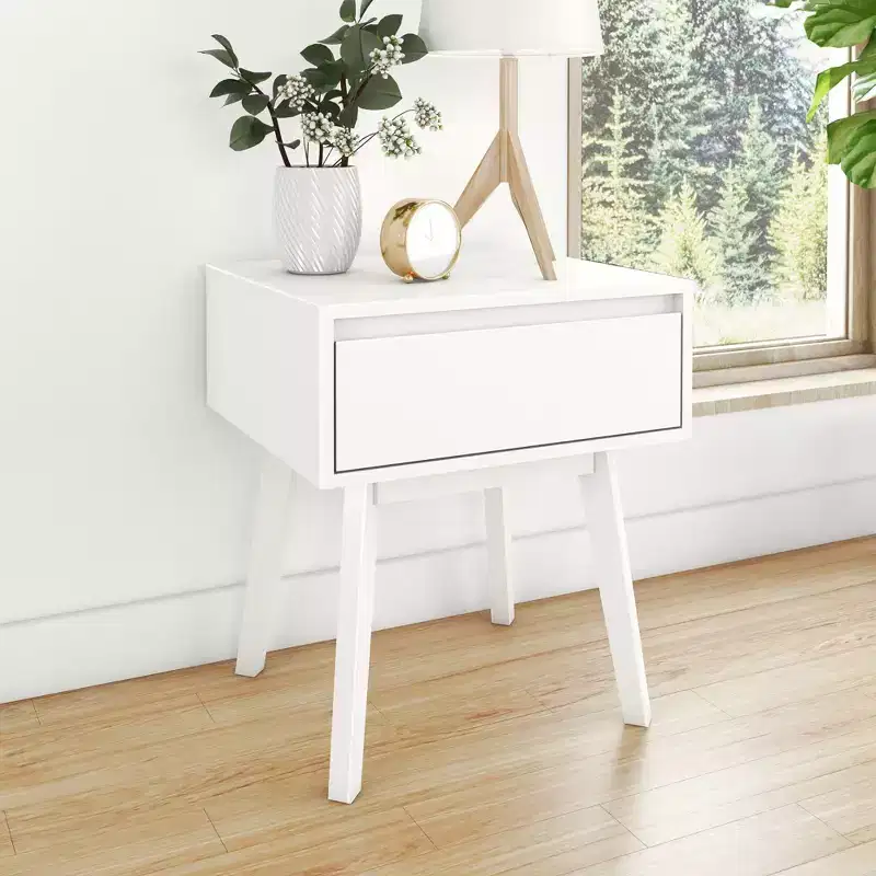 Max & Lily Scandinavian Nightstand, Wood Bedside Side Tables with Storage Drawer for Bedroom