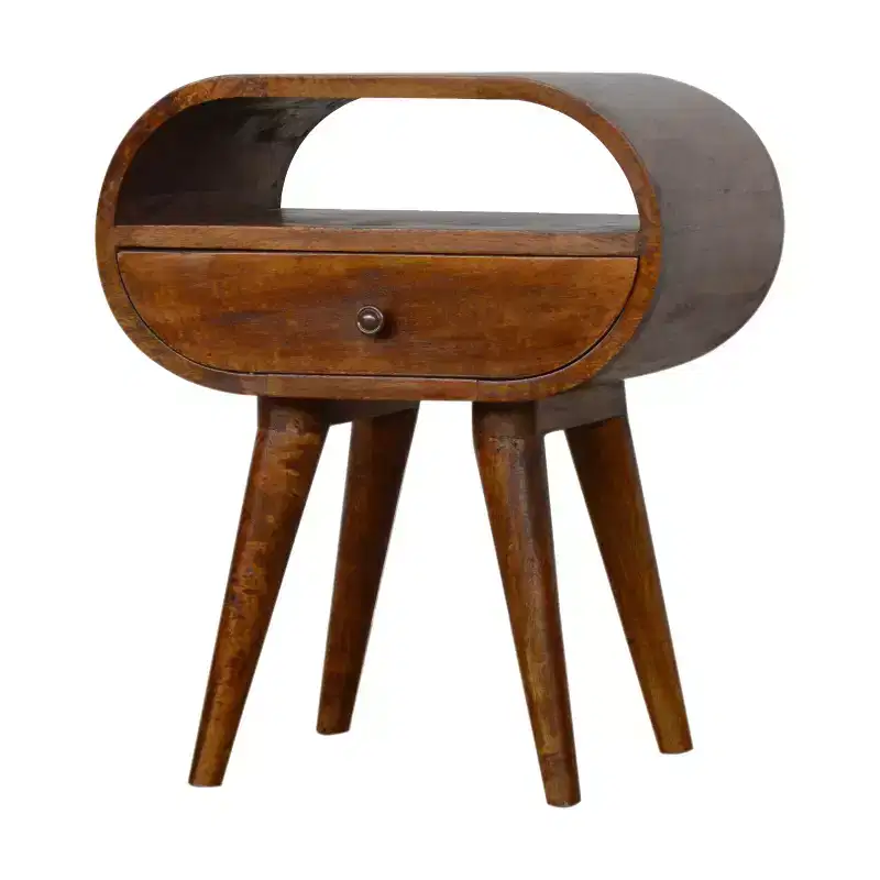 Open-Frame Round Nightstand - Solid Chestnut Wood
