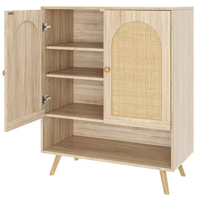 Shoe Cabinet, Entryway Cabinet  2PCS 4-Tier Rattan Door Cabinet with Adjustable Shelves White Oak for Home