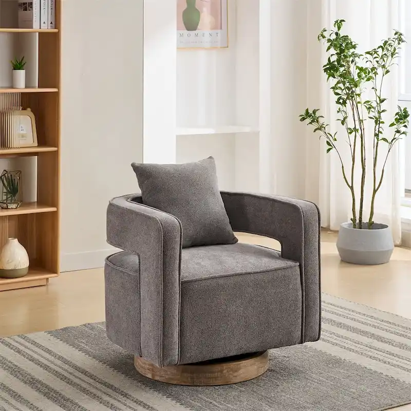 29.1  Swivel Accent Chair with Weathered Wood Base