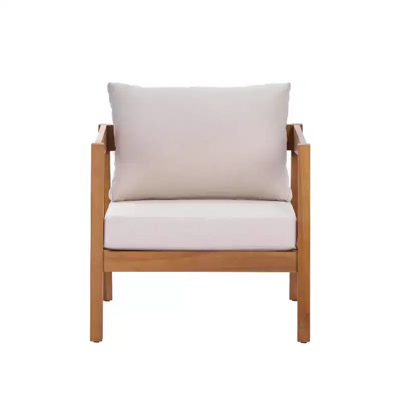 Christopher Knight Home Kittisak Farmhouse Acacia Wood Upholstered Patio Lounge Chairs with Cushion (Set of 2)