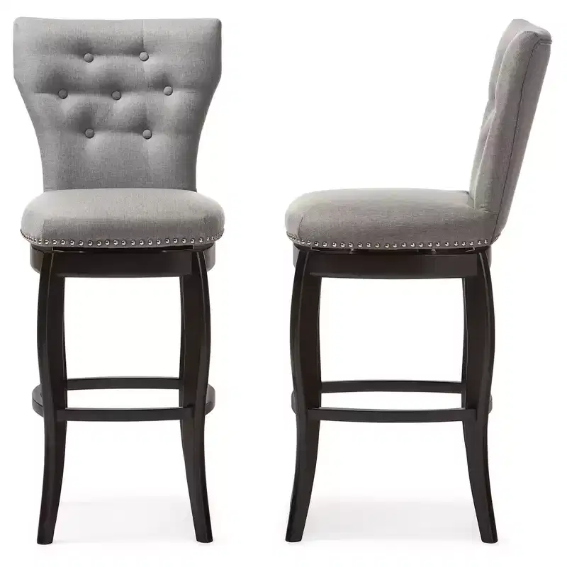 Baxton Studio 29" Leonice Fabric Upholstered Button Tufted Swivel Barstool Gray: Rubberwood Frame, Polyester Upholstery