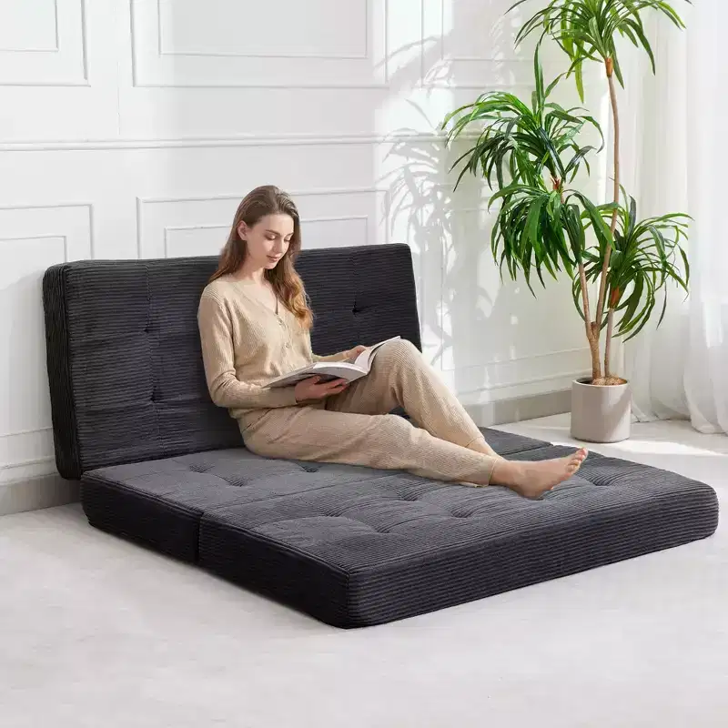80.4x60 6 Tri-Foldable Foam Folding Mattress, Tufted Corduroy Floor Guest Bed, Portable Supportive for Home, Living Room & Camping