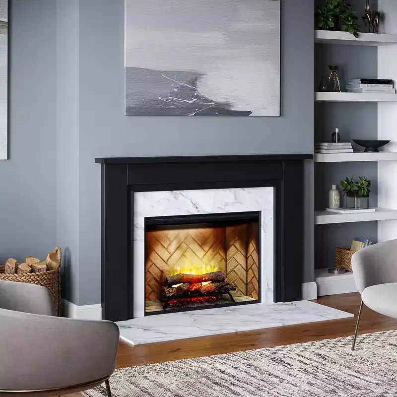 Wood Fireplace Mantel Surround Kit with Shelf and Trim, Poplar Wooden Chimney Mantel Surround with Shelf