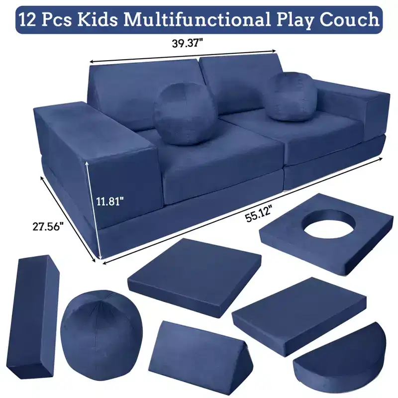 Kids Couch 12PCS,Modular Kids Play Couch for Inspiring Child Creativity,Sectional Sofa,Bedroom and Playroom Furniture for Toddlers Sleeping Reading