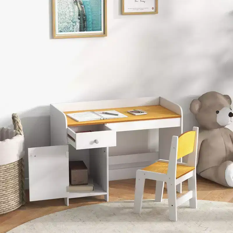 2-Piece Kids Table with Storage Drawer, Safe MDF, Easy Assembly, Ideal for Homework & Games - White