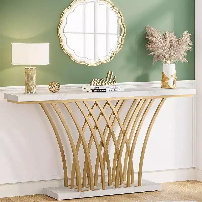 Tribesigns Grid-Shaped Metal Base Console Table