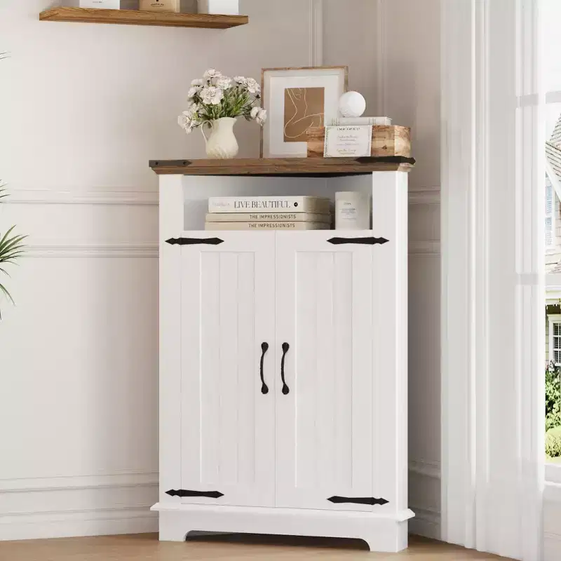 Small Corner Bathroom Cabinet with Doors, Corner Cabinet for Bathroom, Kitchen, Living Room, White