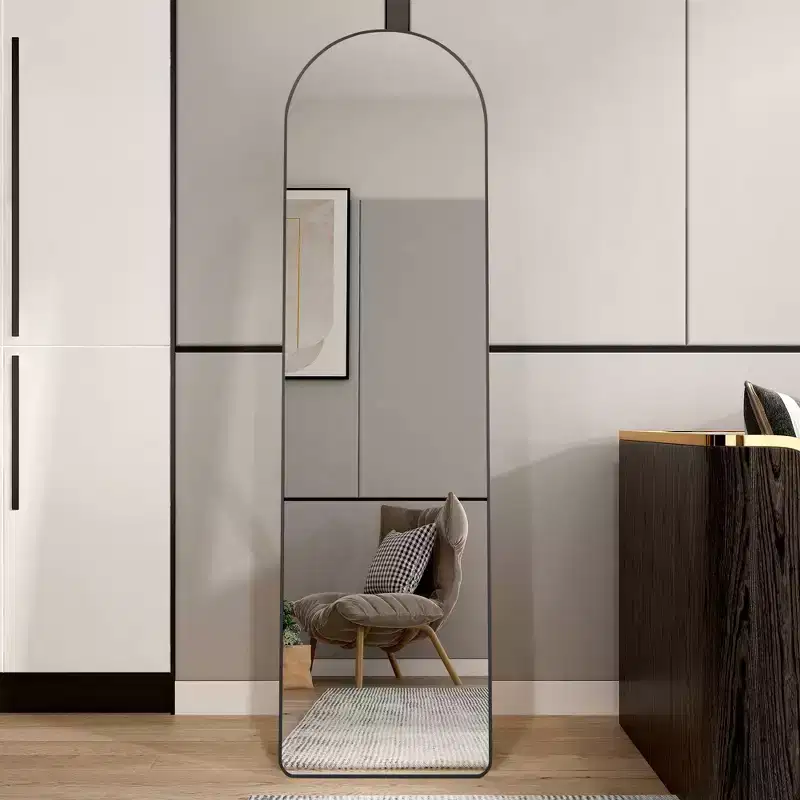 Okak 59*16.5IN Elegent Full Body Mirror with Aluminum Alloy Frame, Arched Standing Mirror, Floor Mirror for Living Room, Makeup Room, Black