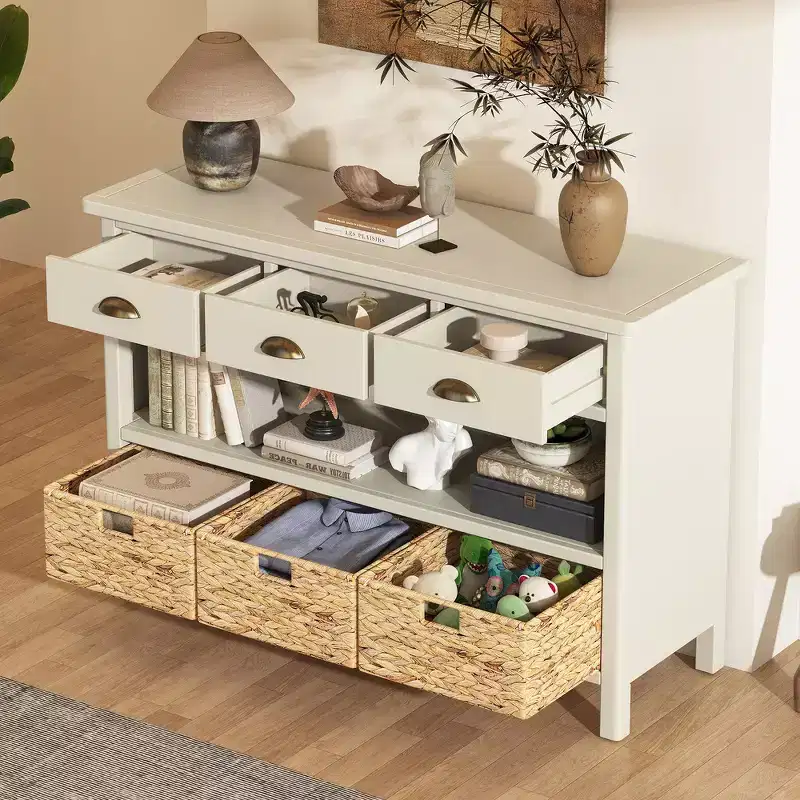Whisen Vintage Entryway Console Table, Sofa Side Table with Stable Wood Structure, Weight-Bearing Design & Practical Storage