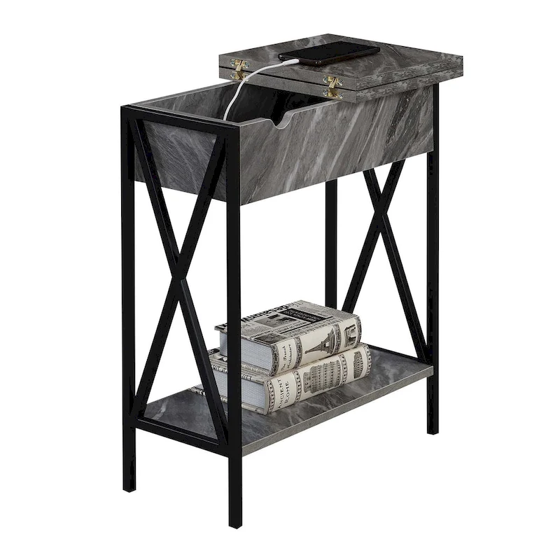 Convenience Concepts Tucson Flip Top End Table with Charging Station and Shelf