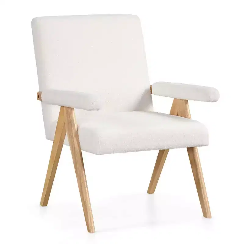 Costway 1/2 PCS Mid-Century Modern Accent Chair with Solid Rubber Wood Frame and Padded Armrests