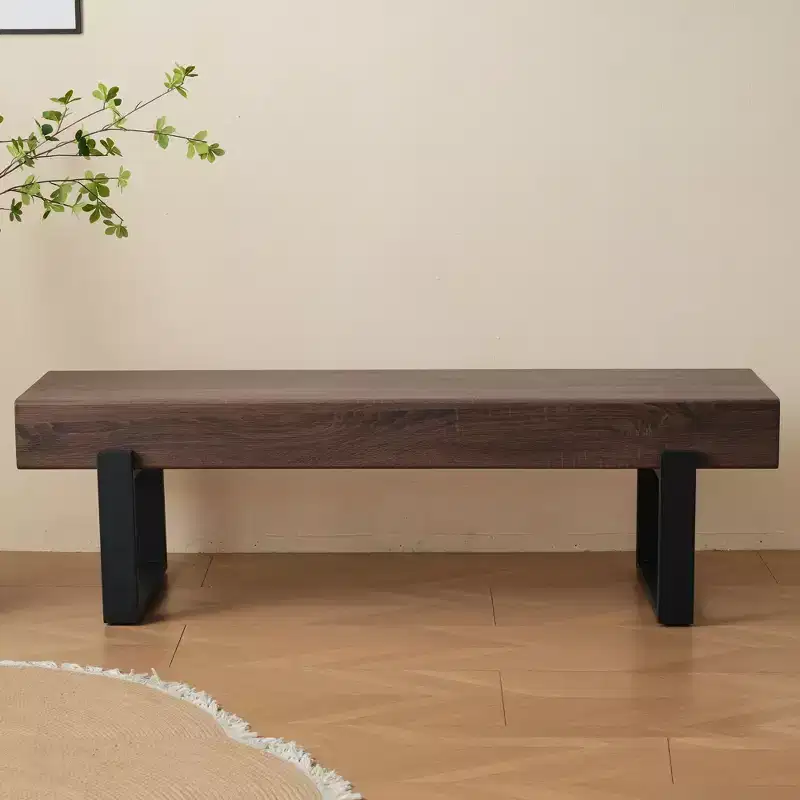 59 Farmhouse Dining Bench with MDF Top and Metal Legs for Multiple Uses
