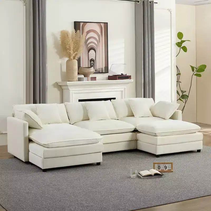 Mjkone 113'' U-Shaped Modular Sectional Sofa, 5-Seat Cloud Couch with 2 Ottomans, Modern Chenille Sofa Sleeper Deep Seat Couches