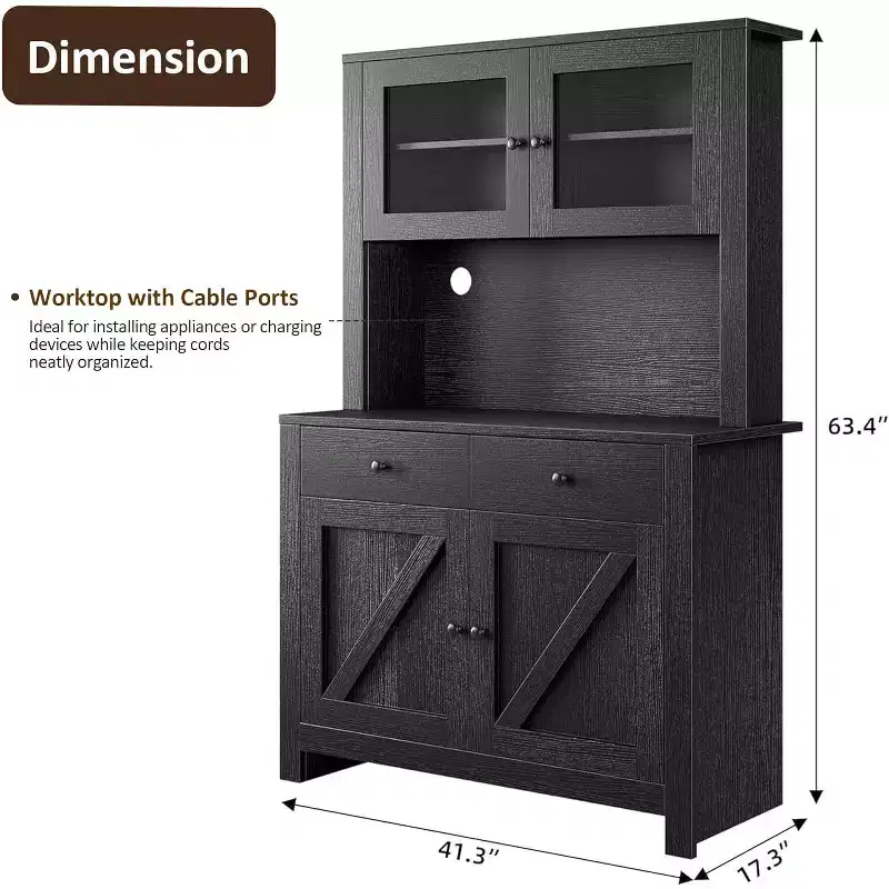 Kitchen Pantry Cabinet with Microwave Stand and Coffee Bar, Freestanding Hutch with Drawers, Doors & Adjustable Shelves