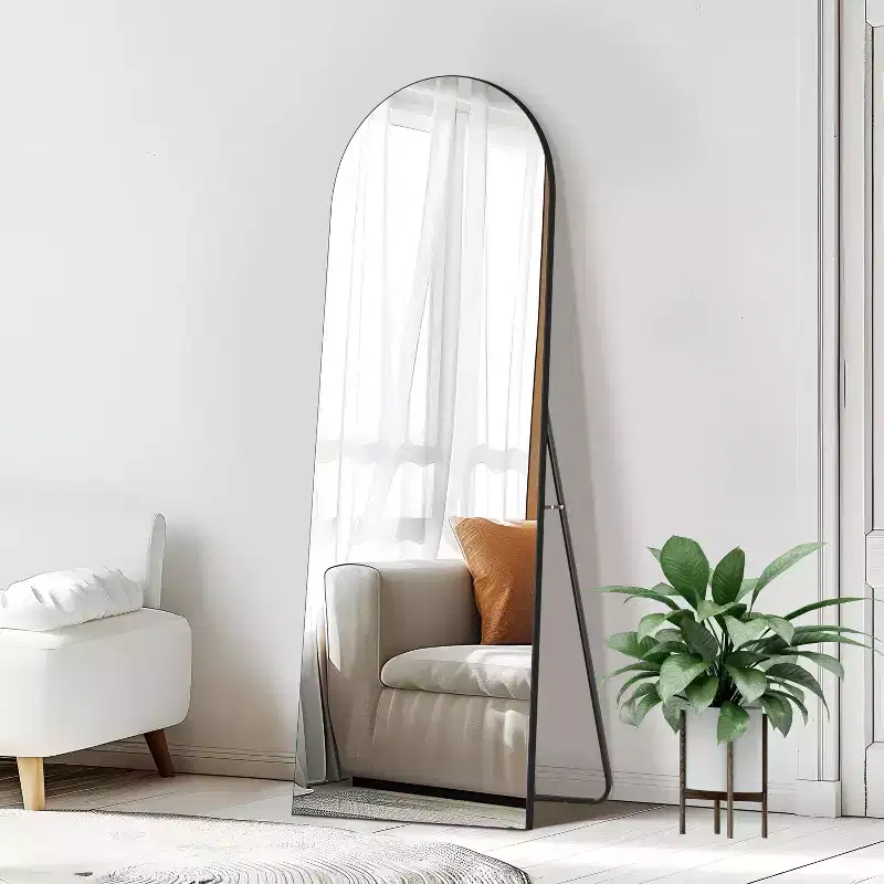 Classic Wood Framed Full-Length Mirror with Right-Angled Arch Design