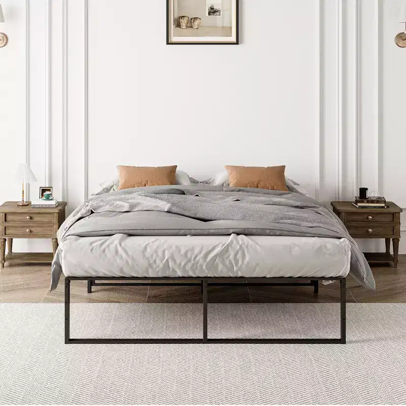 Bed Frame Without Headboard, Metal Platform Bed Frame with Under Bed Storage, No Box Spring Needed, Easy Assemble, Strong Support Slat