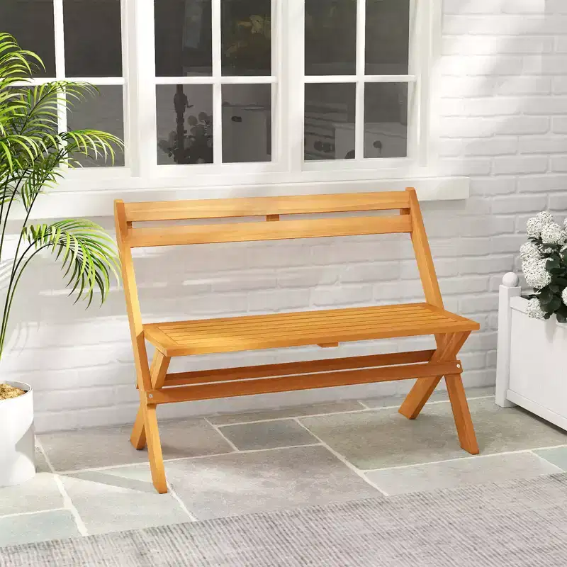 Costway Foldable Outdoor Bench 2-Person Acacia Wood Patio Garden Bench Outside Loveseat