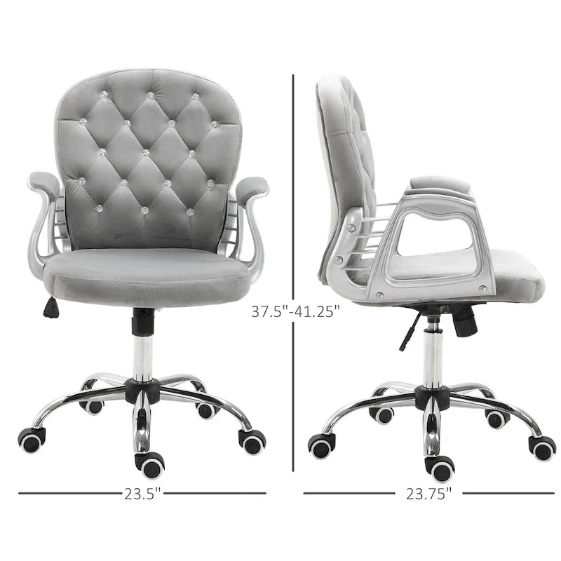 Vanity Middle Back Office Chair Tufted Backrest Swivel Rolling Wheels Task Chair with Height Adjustable Armrests