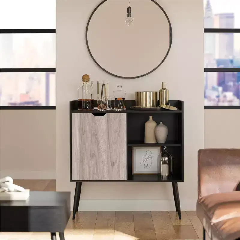 RealRooms Grafton Bar Cabinet, Black Oak