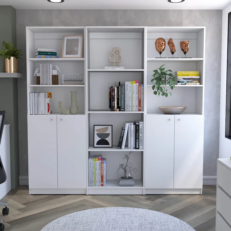 Kenyon 3pc Bookcase set 74 Wide 4-Shelf Double Cabinet