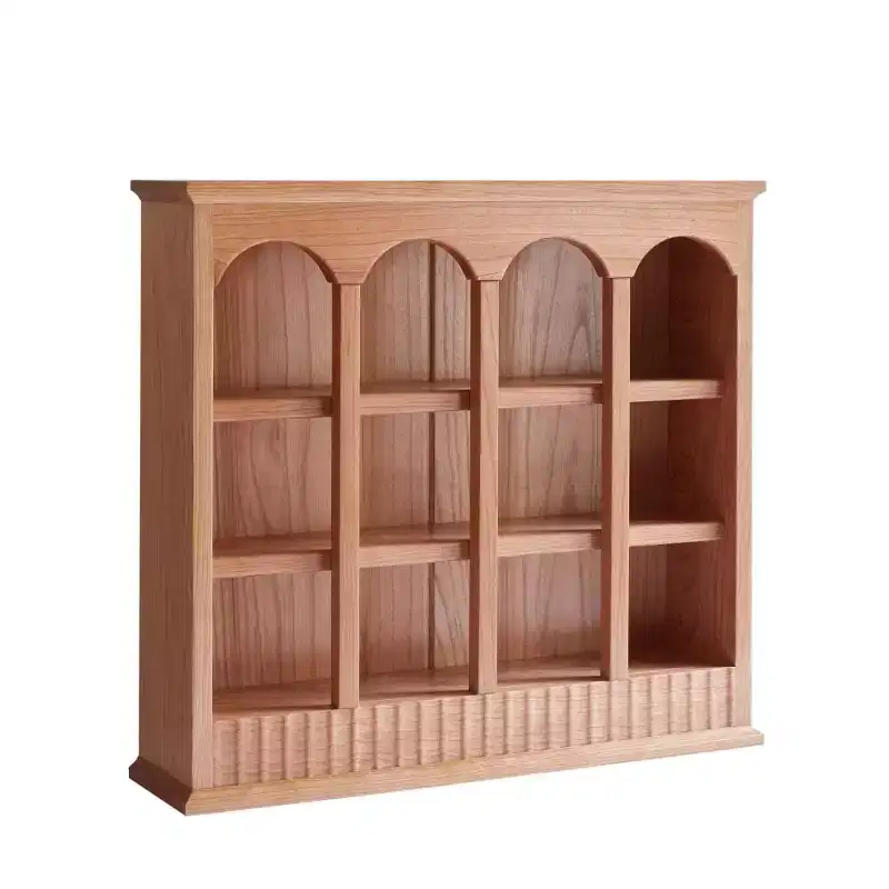 Vintage Solid Cherry Wood Pigeonhole Cabinet, Countertop Kitchen Shelves Organizer with Arched Cubbies for Spices or Tea Cups - Panipeachy