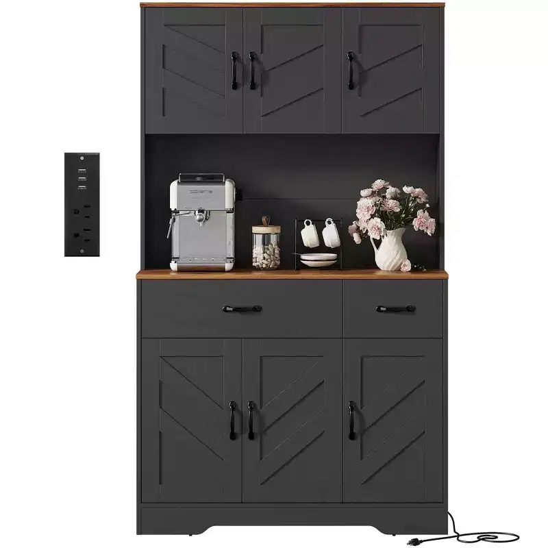 71 Tall Kitchen Pantry Storage Cabinet with Microwave Stand, Farmhouse Kitchen Hutch with Adjustable Shelves for Living Room, Dining Room