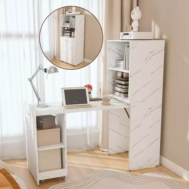 Compact Vanity Desk with LED Mirror, 2 Large Drawers, 3 Lighting Modes, White