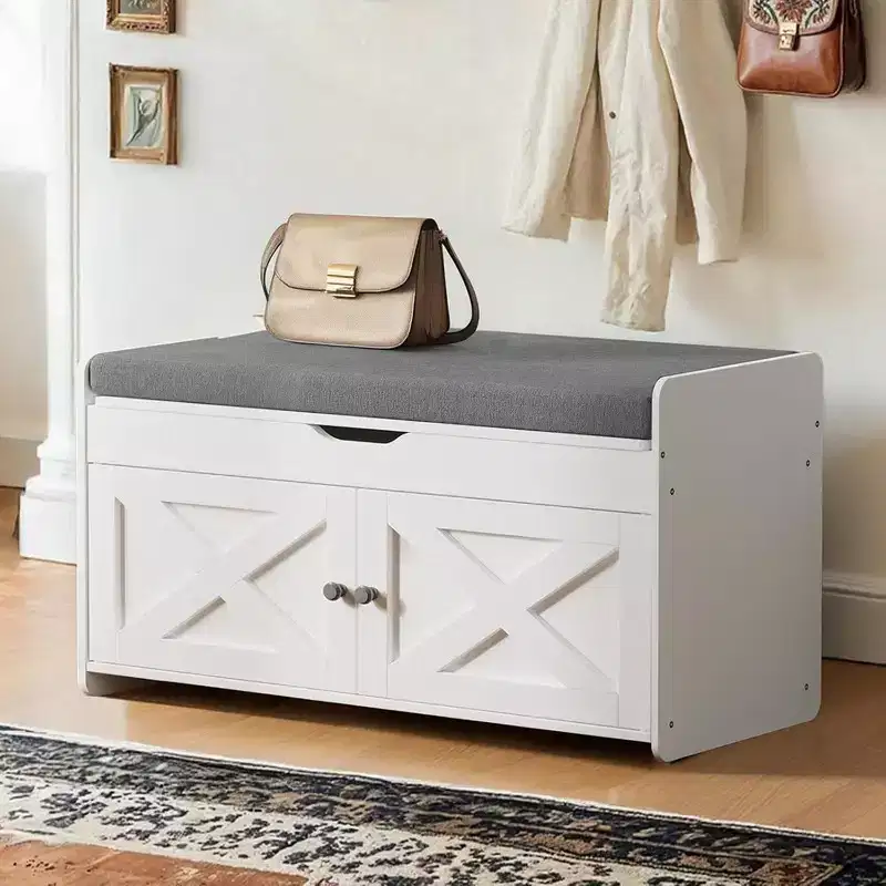Shoe Storage Bench, 31.5 In Small Entryway Bench with Cushioned Seat Lift Top Storage, 2 Door, 300 lbs Capacity, Bench with Shoe Rack for Entryway