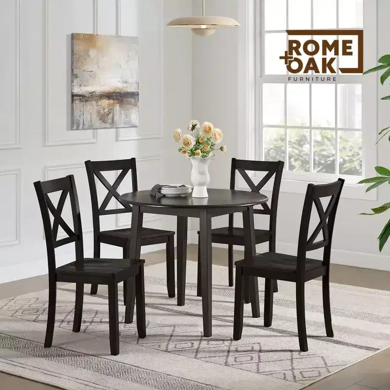 X-Back Farmhouse Wooden Kitchen Dining Chair in Dark Brown, Set of 4
