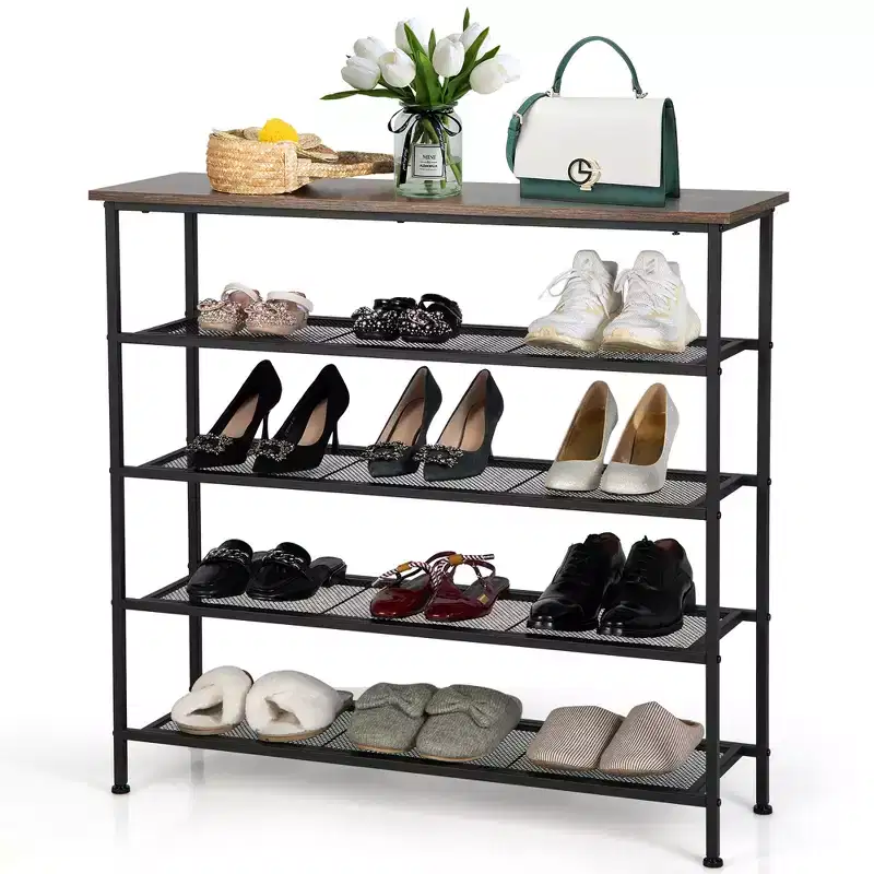 Costway Shoe Rack 5-Tier Shoe Storage Organizer W/4 Metal Mesh Shelves for 16-20 Pairs
