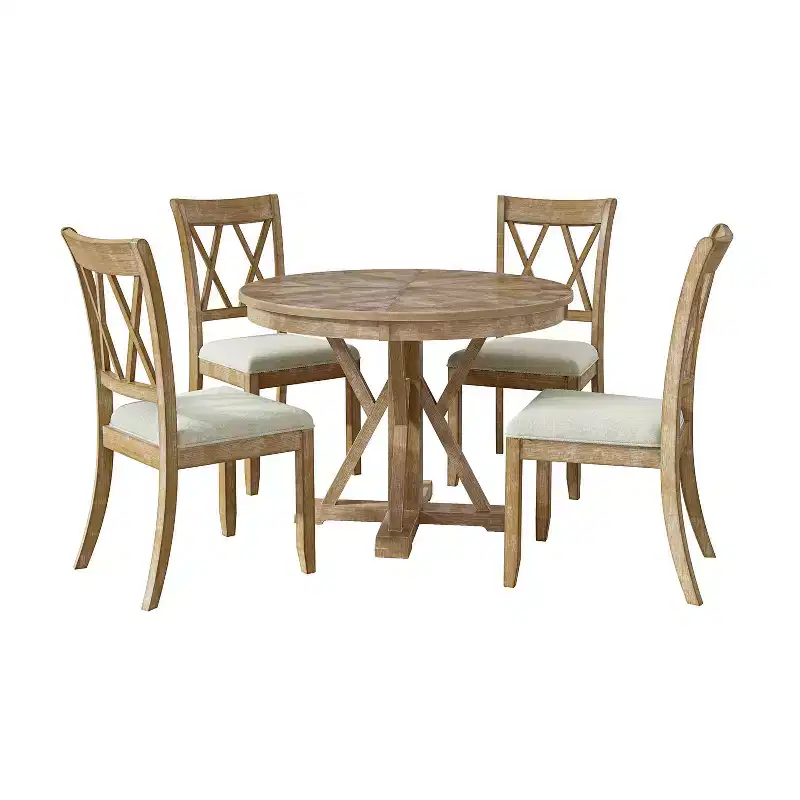 Noelia 5-Piece Round Natural Dining Set with 4 Chairs and Round Table| ART OF LIVING DESIGNS-Natural