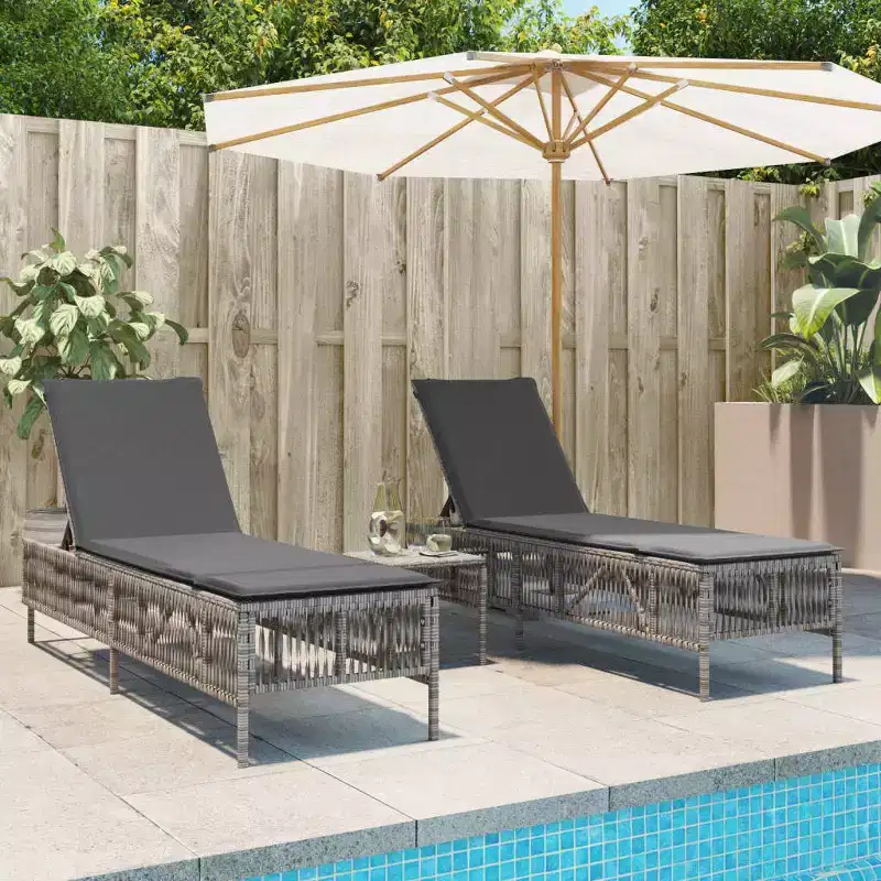 vidaXL Sun Lounger Grey PE rattan Standard Adjustable Armrests Lounger