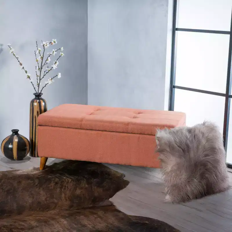 Mid Century Modern Fabric Tufted Storage Ottoman Bench