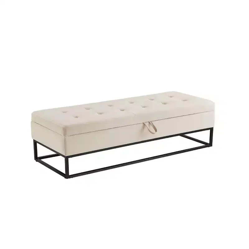 58.6 Storage Bench with Metal Base and Ample Storage Space, Button Tufting Entryway Bench, End of Bed Bench for Living Room, Bedroom