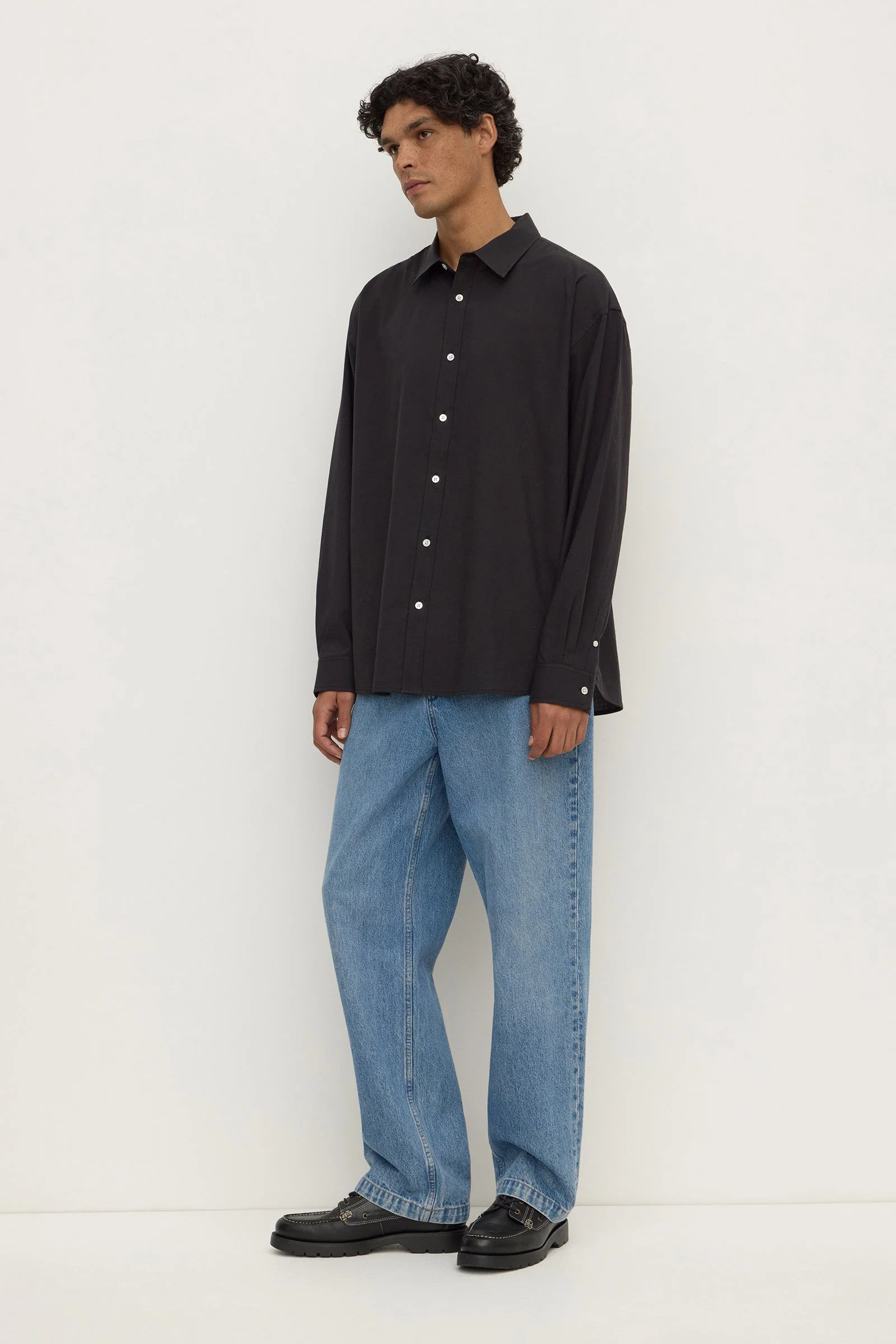 Black Cotton Voile Long Sleeve Shirt