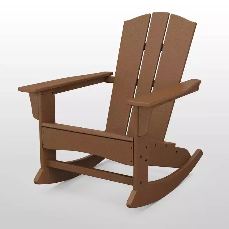 POLYWOOD Shawboro Outdoor Patio Adirondack Rocking Patio Accent Chair Teak