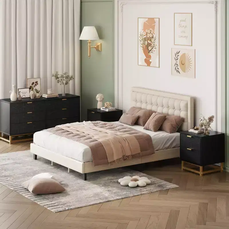 Dresser for Bedroom, 53.5 Large Dresser Organizer, 6 Drawer Dresser with Golden Metal Handle and Legs, Dressers with Drawers