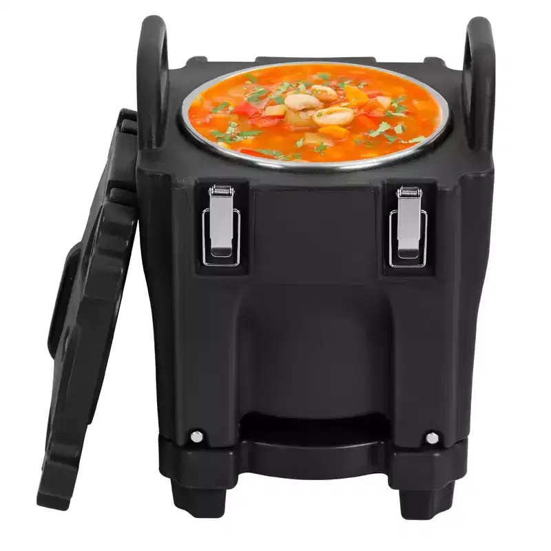 Insulated Food Pan Carrier with Spoon, 20L Capacity, Top Load, Stainless Steel, with Wheel and Side Lock