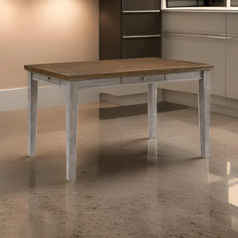 Trea 36 Inch Counter Height Table, 6 Seater, 4 Drawers, Cherry Brown, Gray