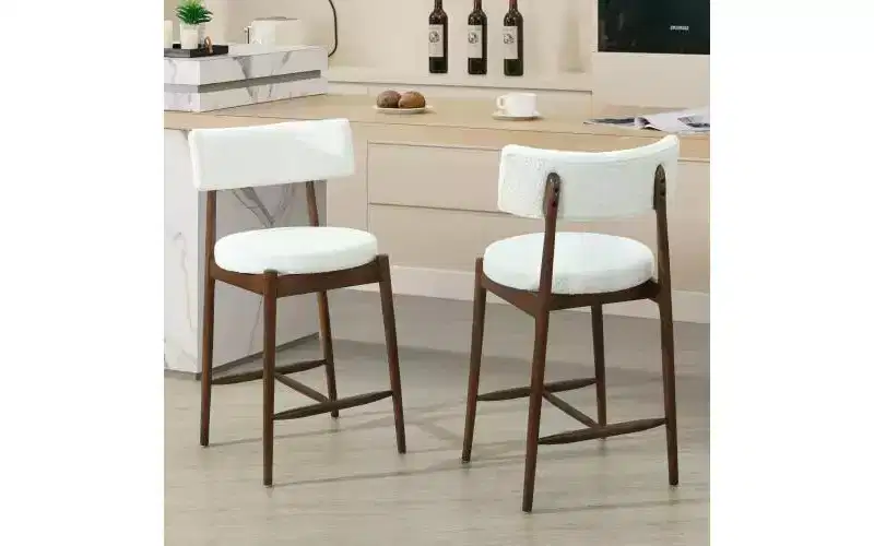 Christopher Knight Home Set of 2 Ryker Mid Century Modern Chenille Upholstered Rubber Wood Counter Height Barstools Beige/Walnut