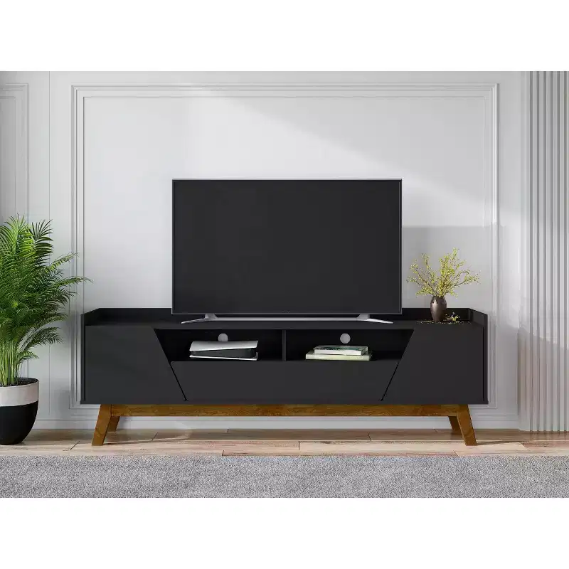 Marcus Mid-Century Modern 4 Shelf TV Stand for TVs up to 70" TVs, Cable Management - Manhattan Comfort