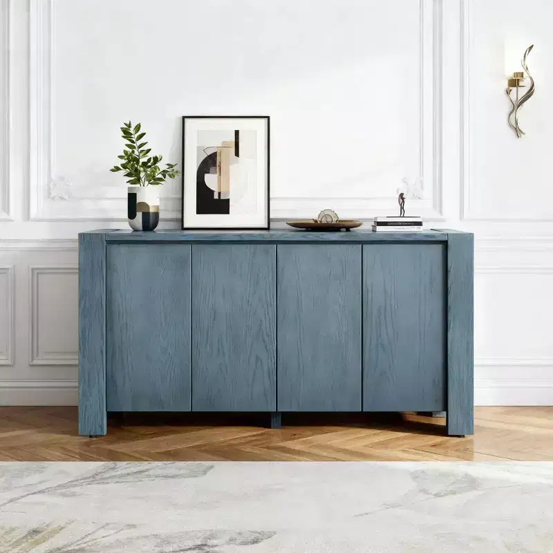 4-Door Farmhouse Sideboard Buffet Cabinet with Adjustable Shelves for Dining Room and Kitchen Storage, Navy Blue