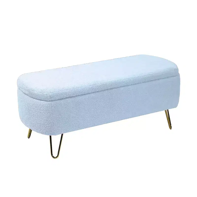 Okak Modern Storage Ottoman Bench with Gold Metal Legs, Faux Fur Entryway Bench with Padding Seat, End Of Bed Bench for Living Room