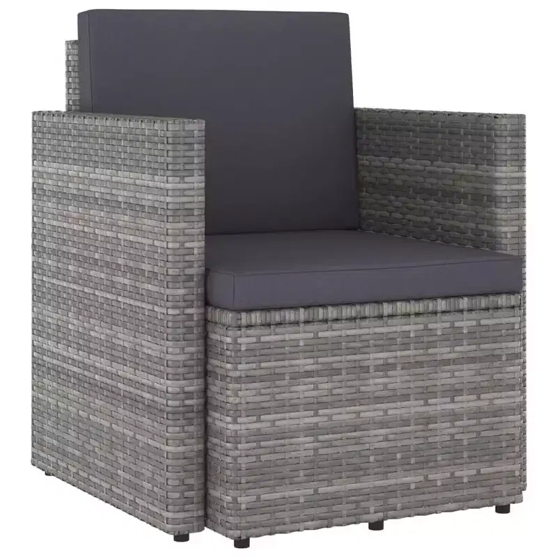 vidaXL Stylish Patio Chair with Cushions - Weather-Resistant Poly Rattan Furniture for Outdoor Use - Gray