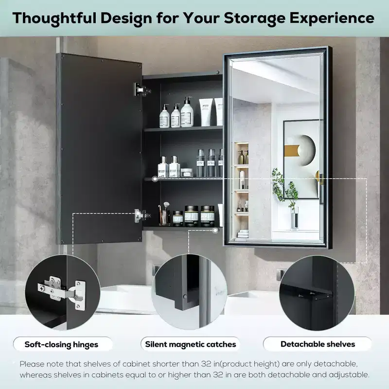 Keonjinn36 in. W x 32 in. H Metal Framed Rectangular Framed Recessed/Surface Mount Medicine Cabinet with Mirror
