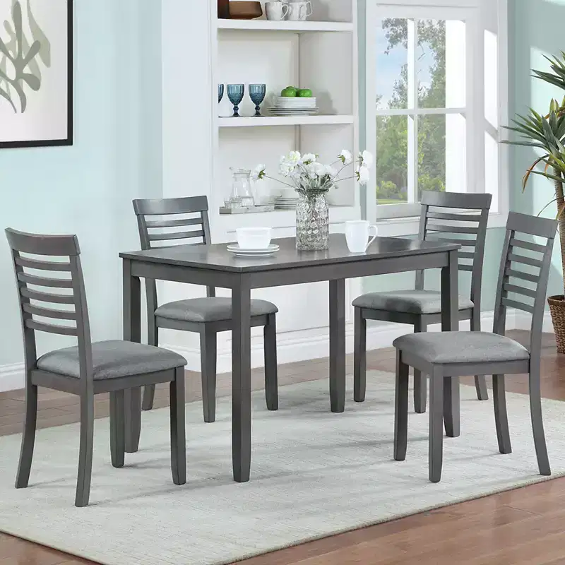 CLIHOME 5 Pieces Modern Dining Set, Rectangular Wooden Dining Table with 4 Upholstered Chairs for Kitchen, Dining Room