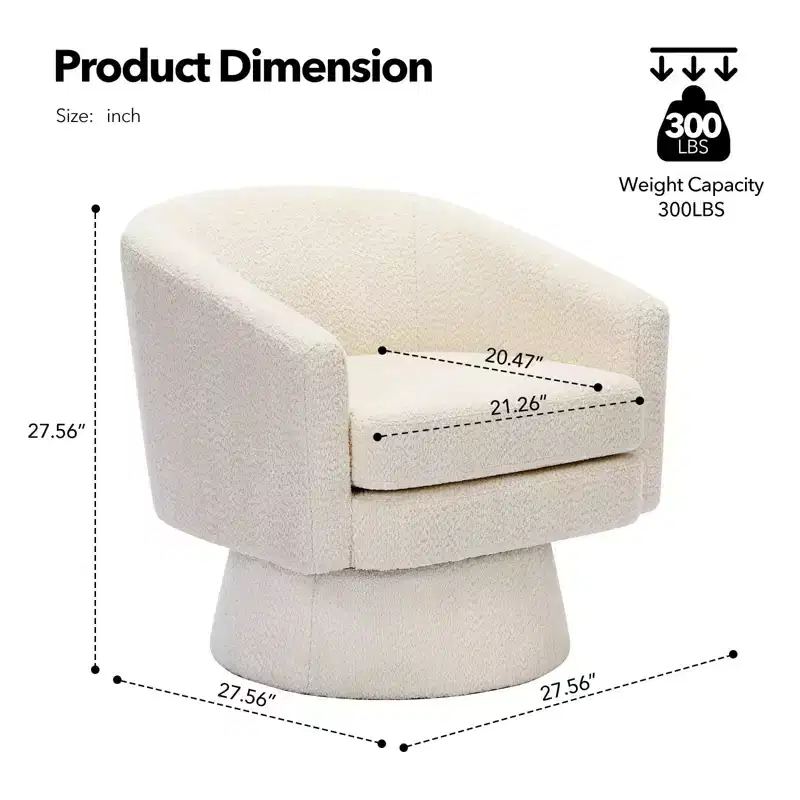360 Swivel Accent Chair for Reading with Hidden Storage, Chenille Fabric Rotating Lounge Armchair for Living Room, Bedroom & Home Office