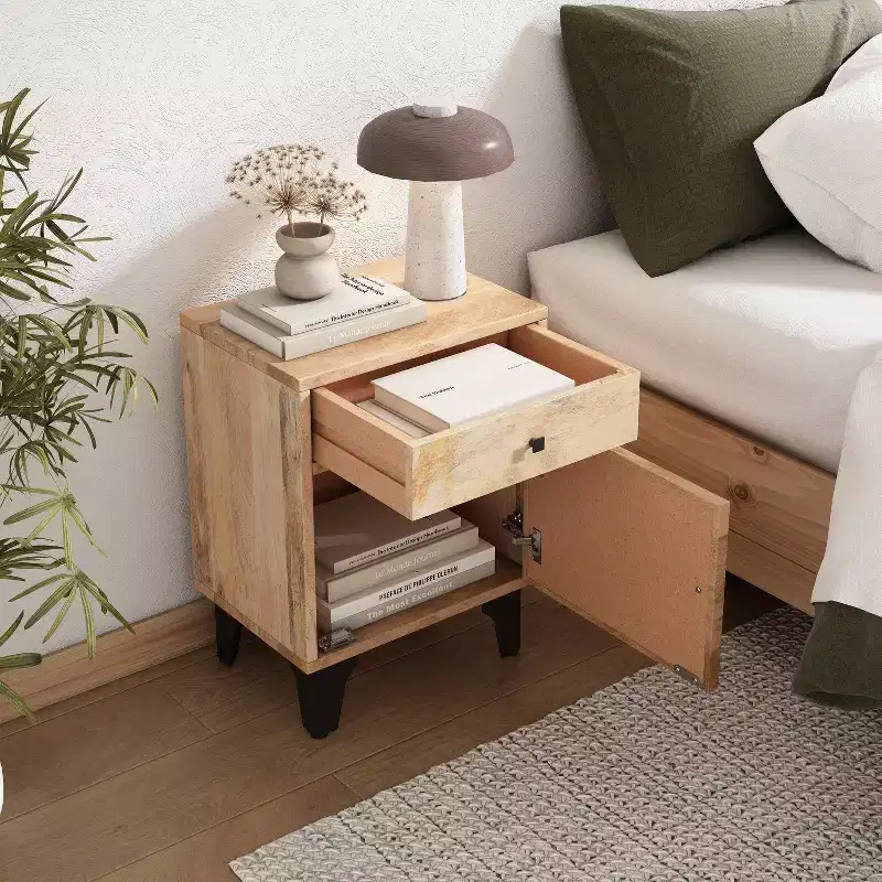 Vintage Nightstand LED/Night Light Drawer Storage Door Cabinet Solid Wood 18.00 (N758P194731X)